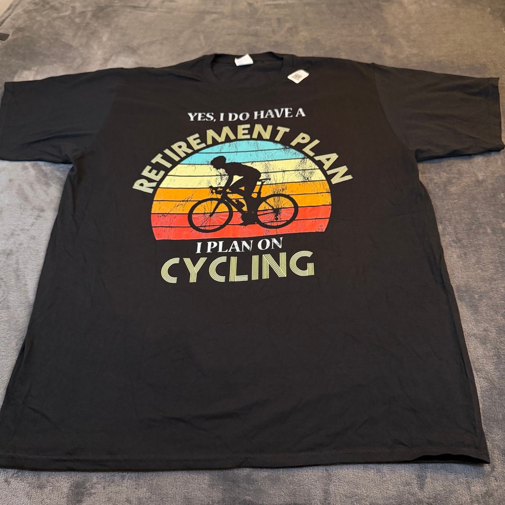 Port and Company Retirement Plan Cycling T Shirt Mens Extra Large Black Graphic